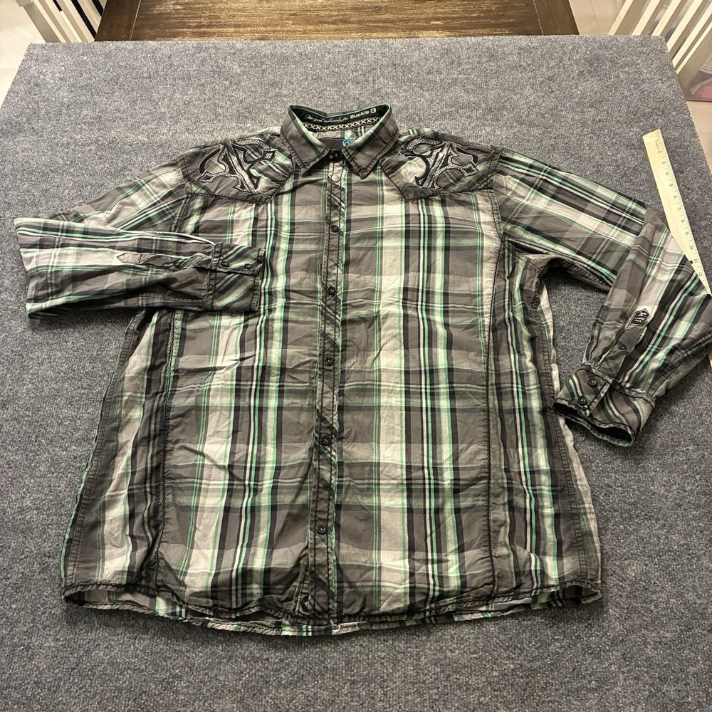 Buckle Roar Gaucho Embroidered Plaid Cowboy Button Shirt Mens 3XL Cotton - Picture 7 of 8